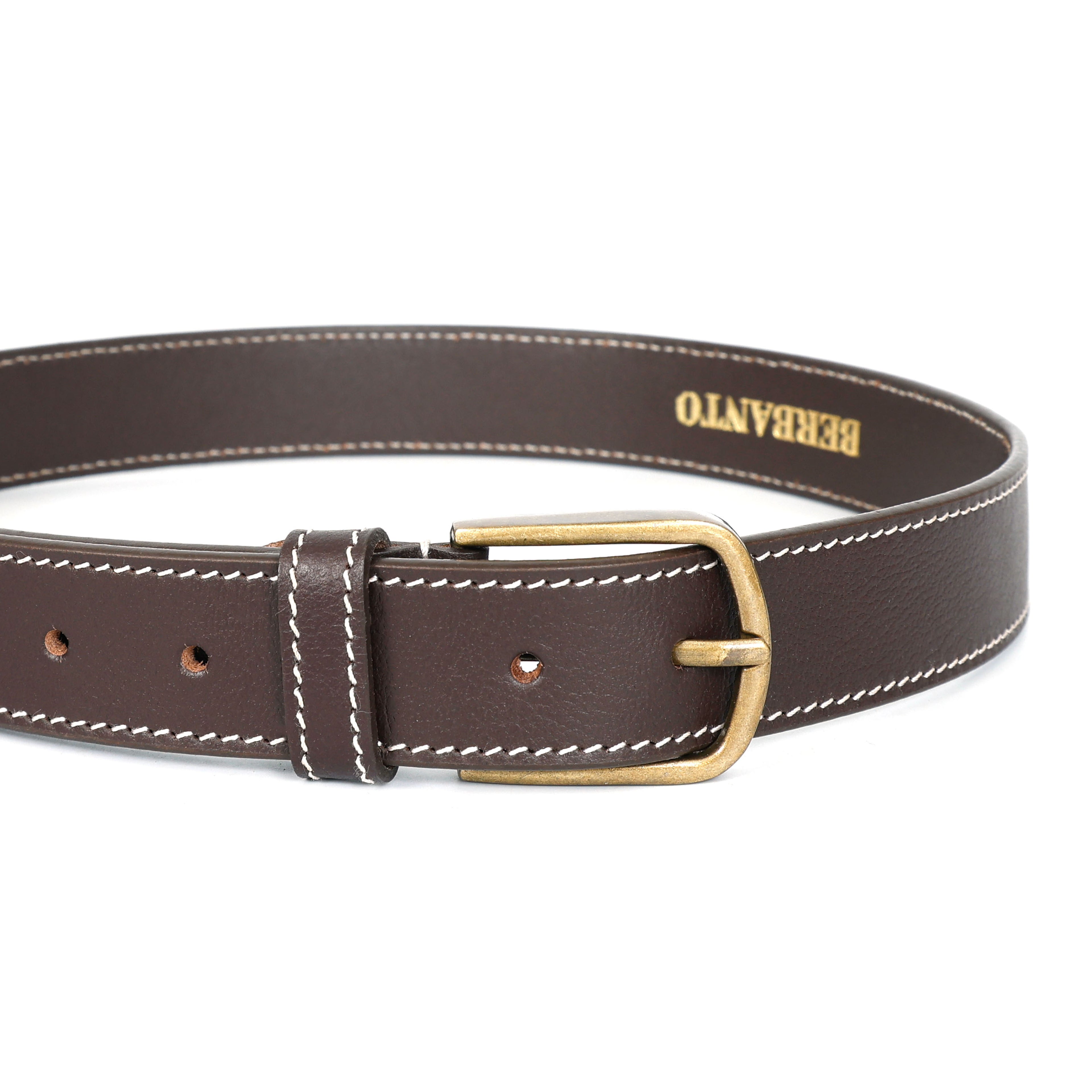 Berbanto Oxford Stitch Leather Belt - Dark Brown