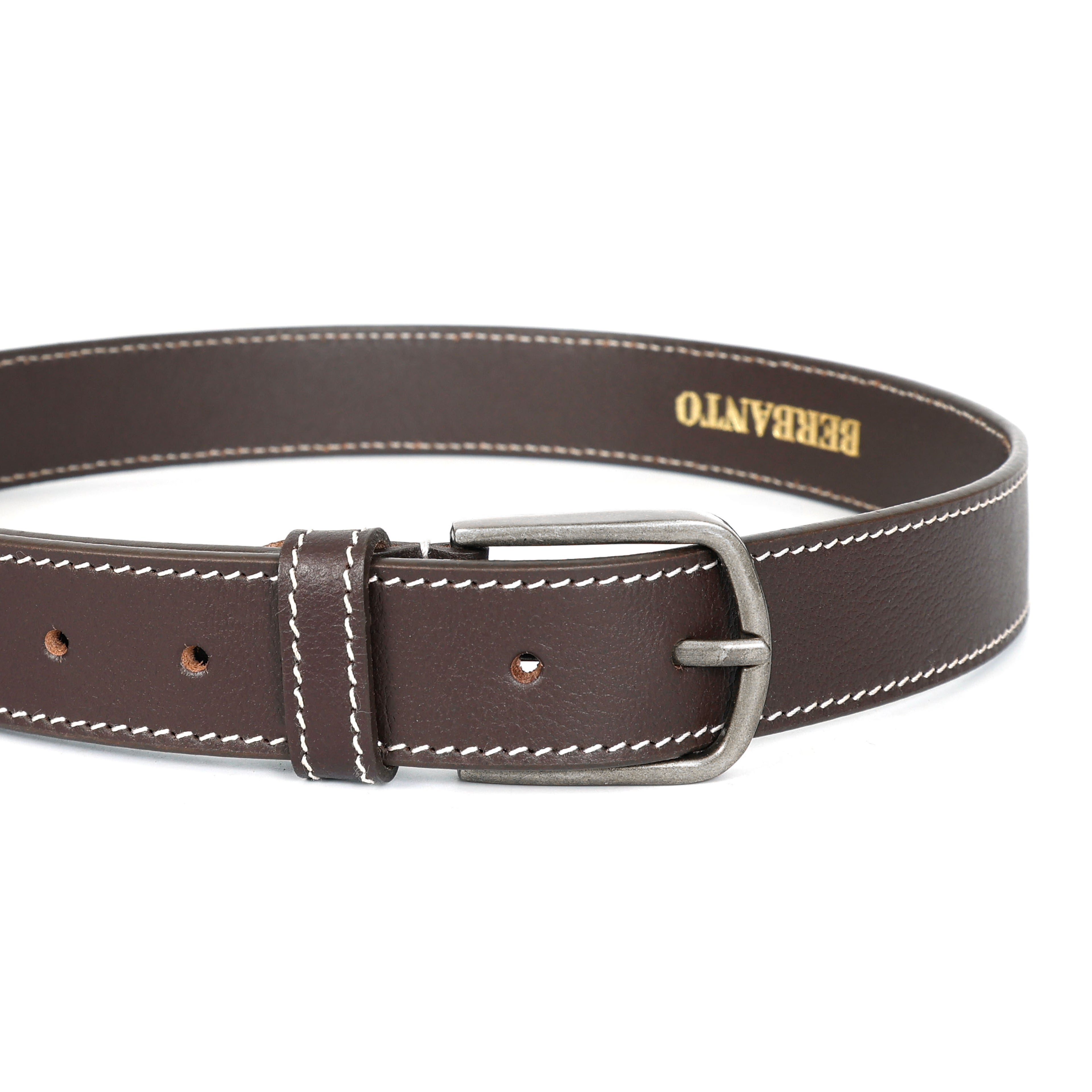 Berbanto Oxford Stitch Leather Belt - Dark Brown