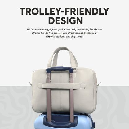 Beige Full-Grain Leather Laptop Bag