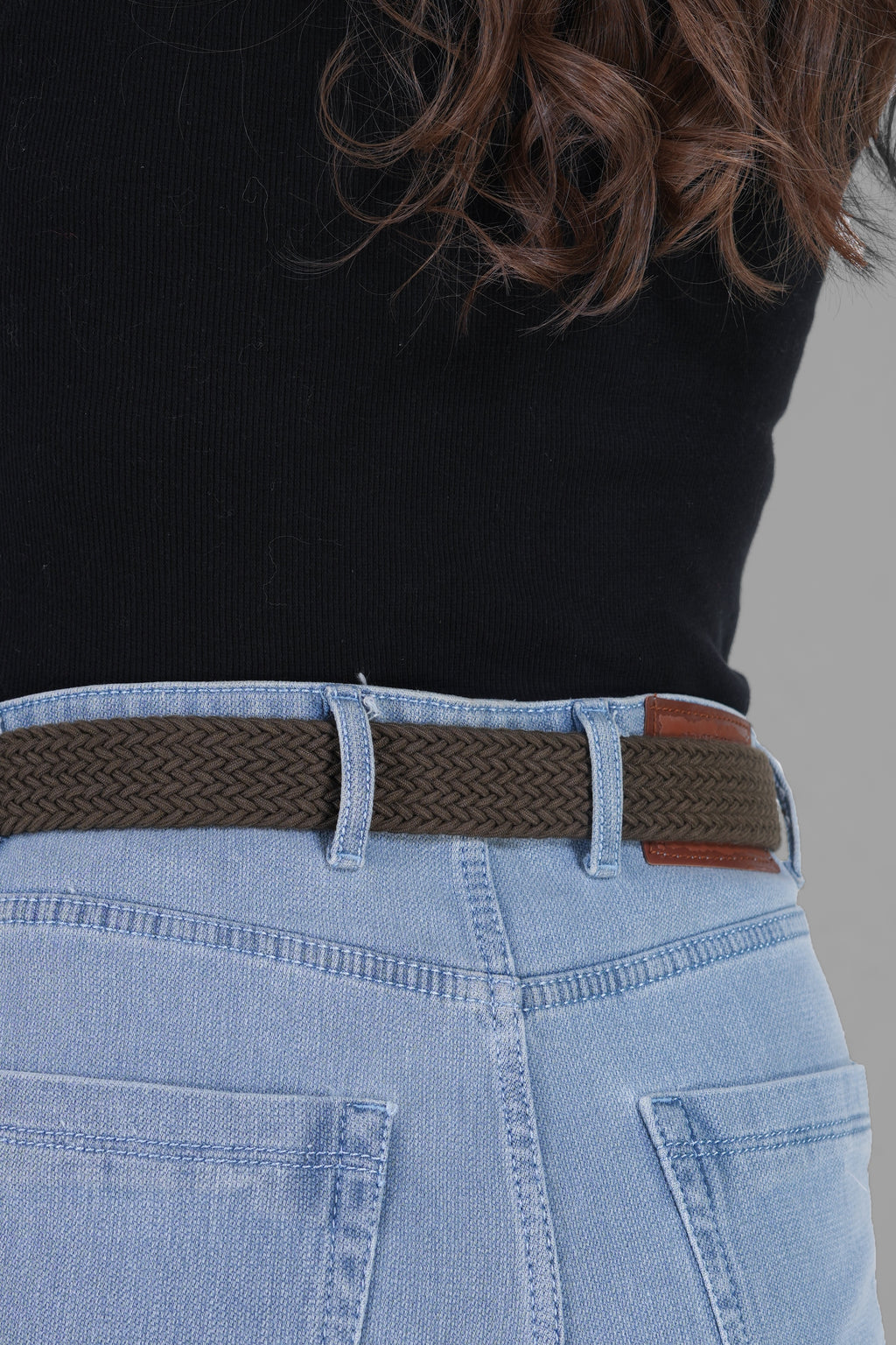 Golf Stretch Belt – Olive Green with Brown Leather Trim