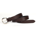 Brown Leather Belt for Women with Silver Round Buckle