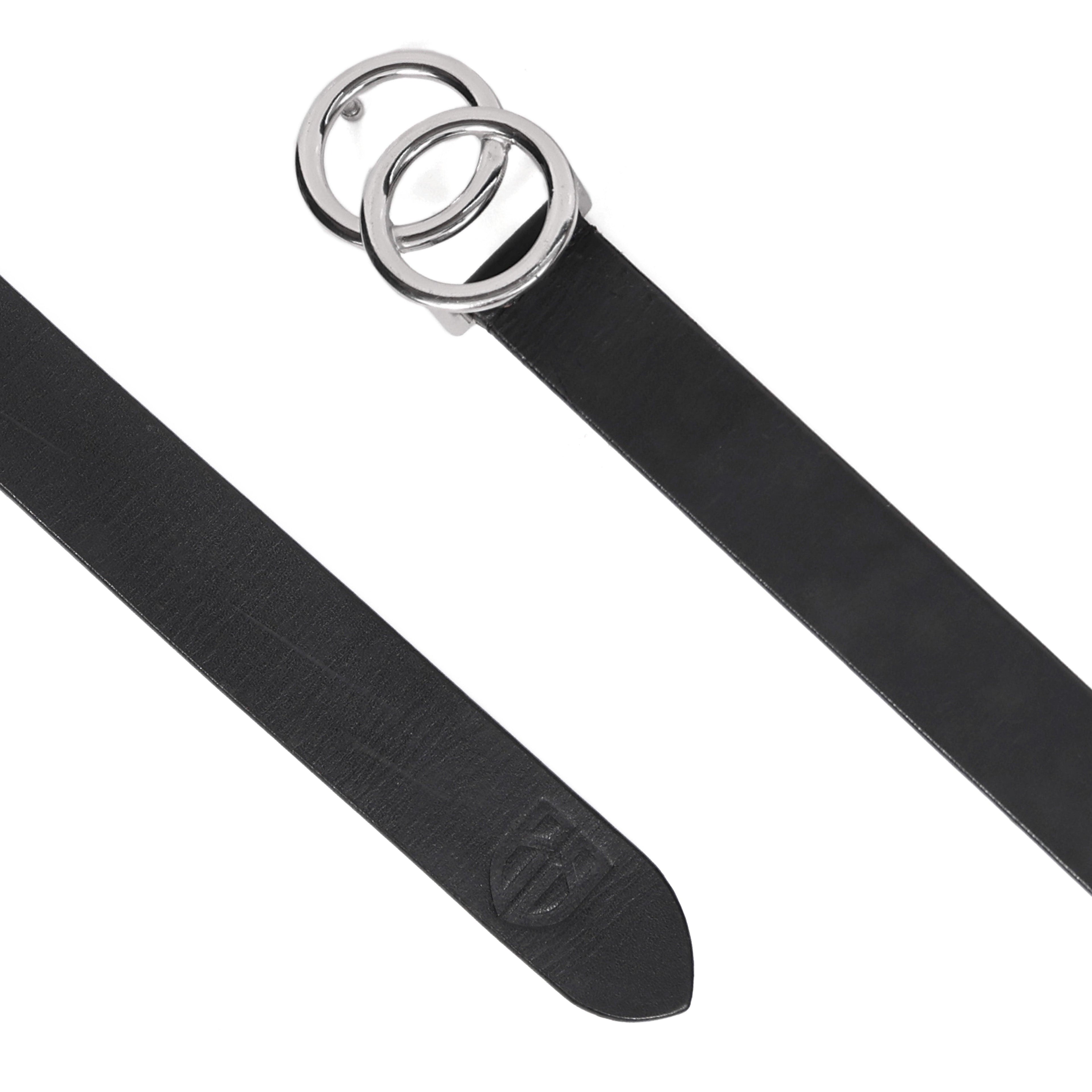 Black Leather Belt for Women with Designer Silver Buckle