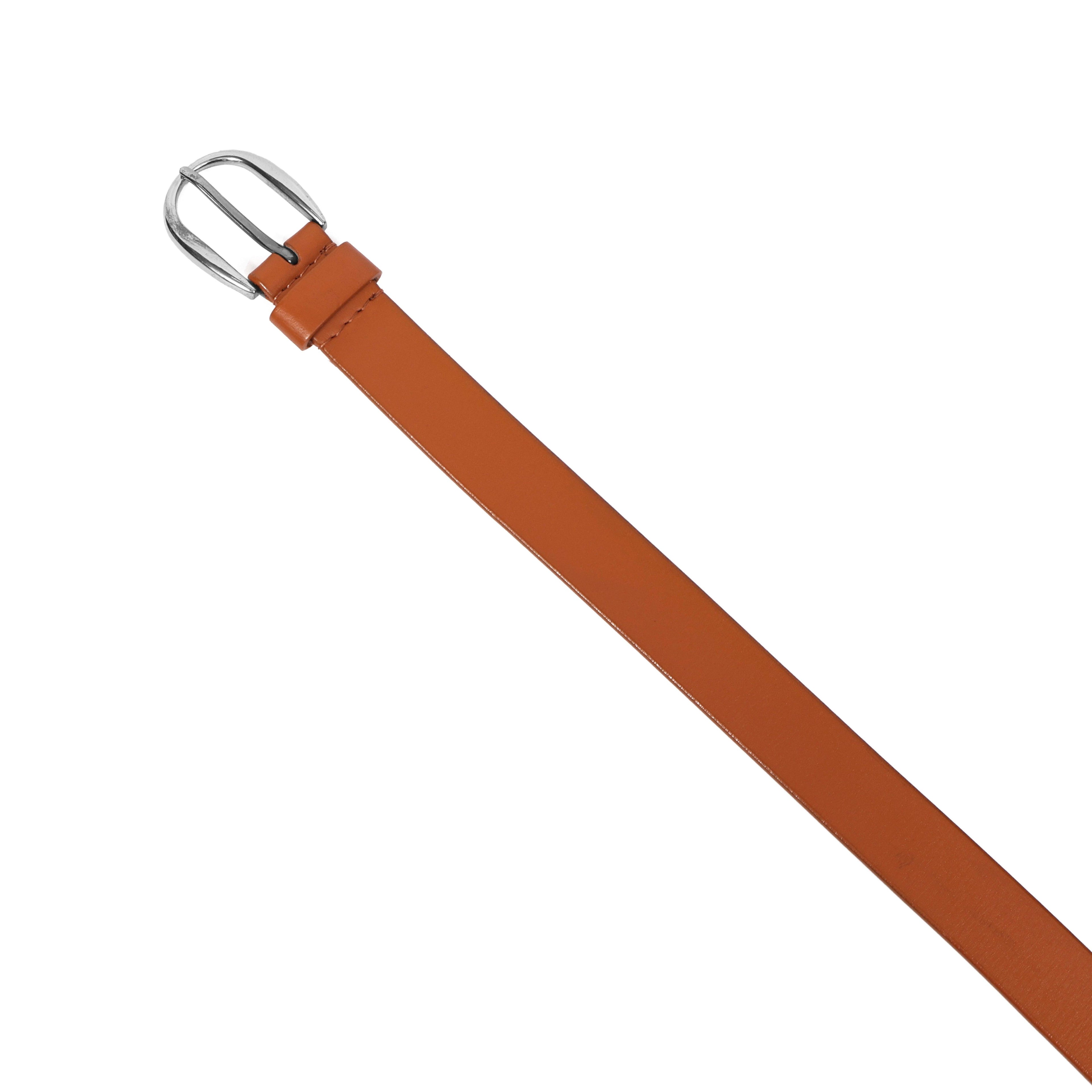 Tan Leather Belt for Women with Silver Buckle