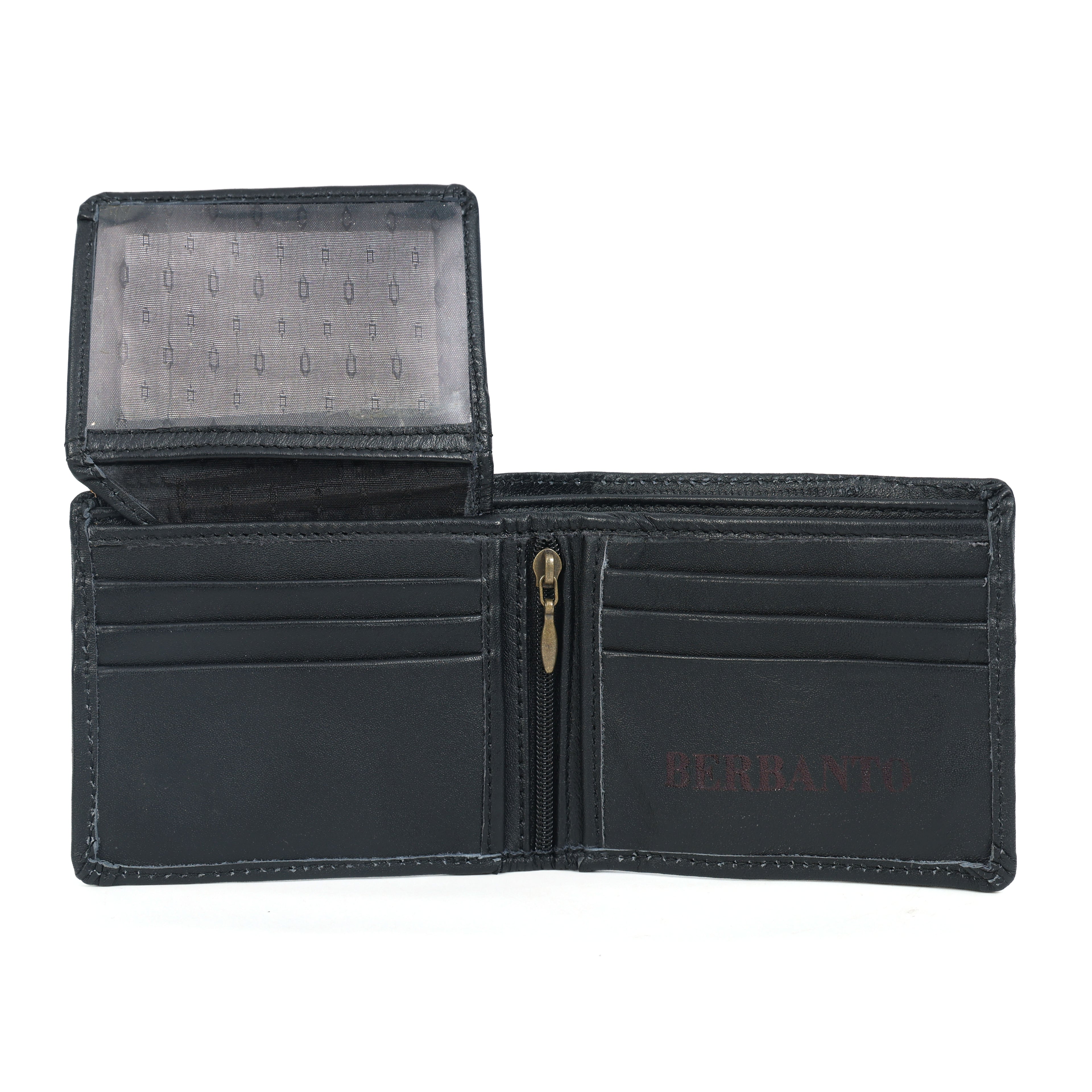 Handcrafted Gaucho Leather Wallet – Matt-Black Bifold with Sky-Blue & Black Patagonian Embroidery