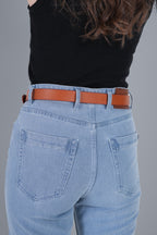 Tan Leather Belt for Women with Golden Buckle