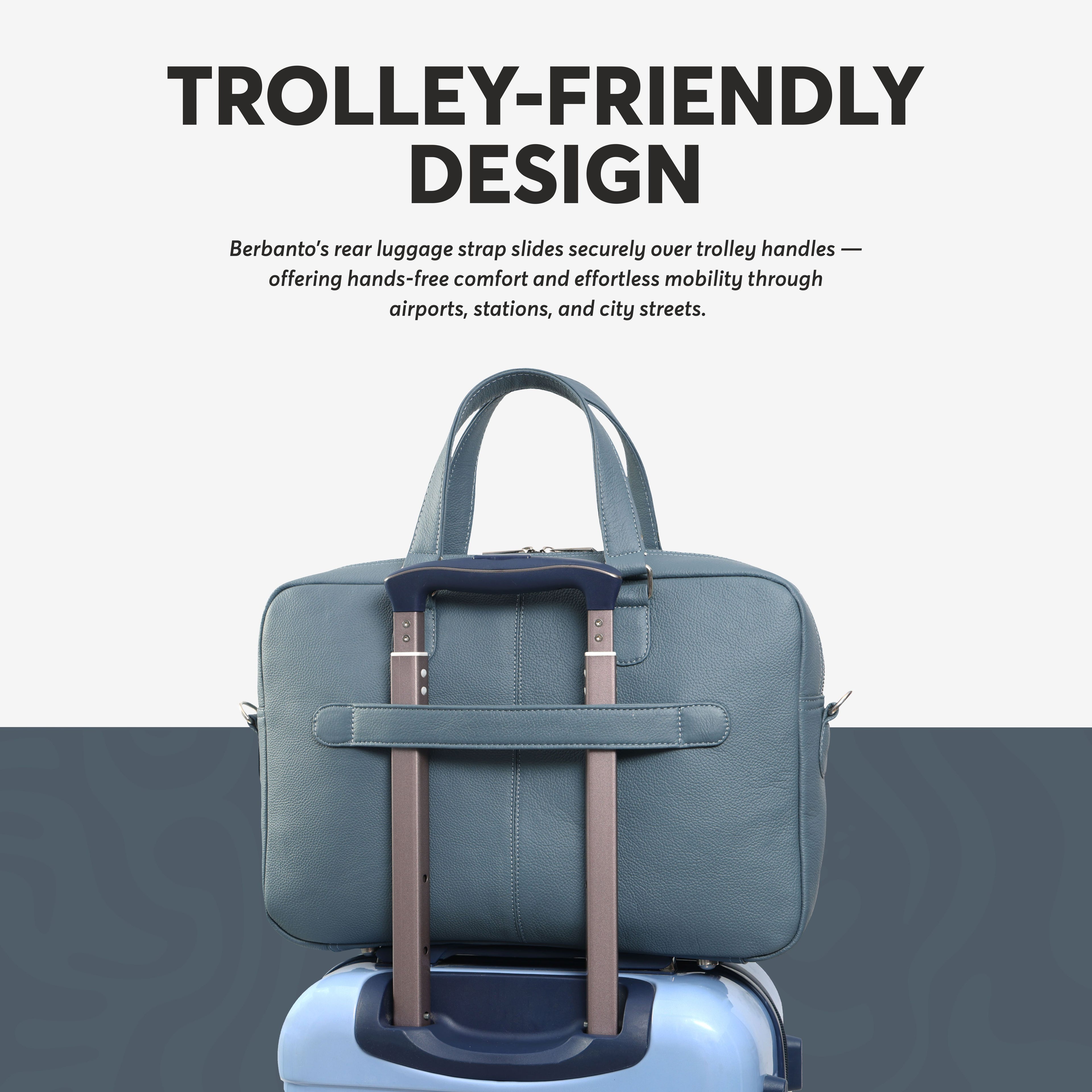 Steel-Blue Full-Grain Leather Laptop Bag