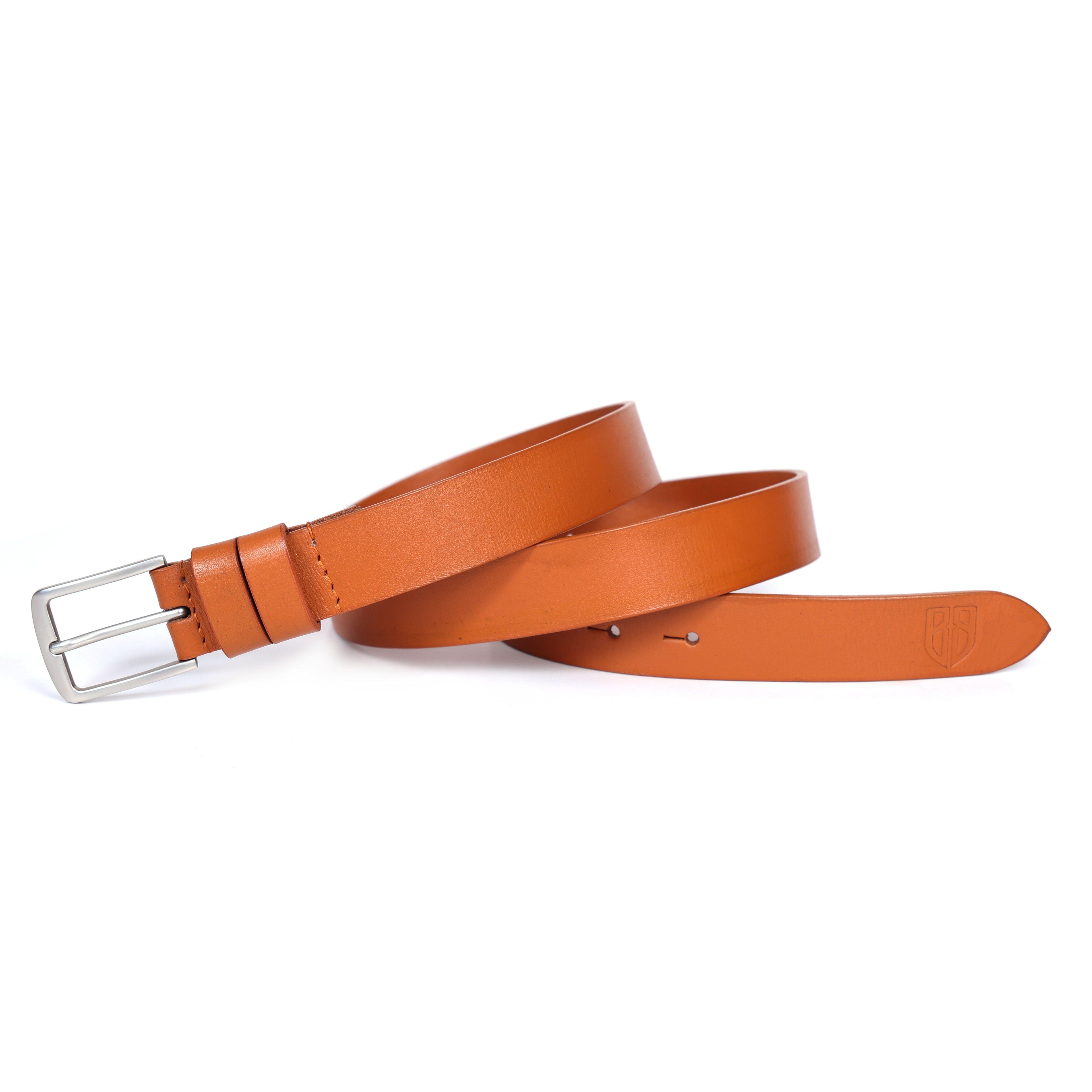 Tan Leather Belt for Women with Classic Silver Buckle