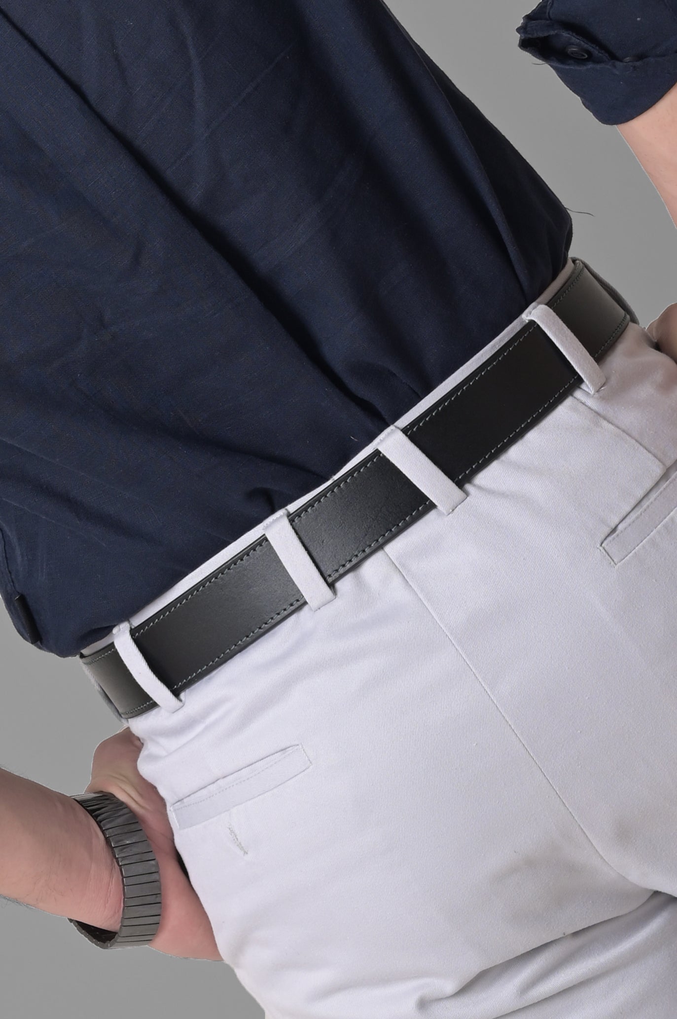 Designer Black Stitching Leather Belt