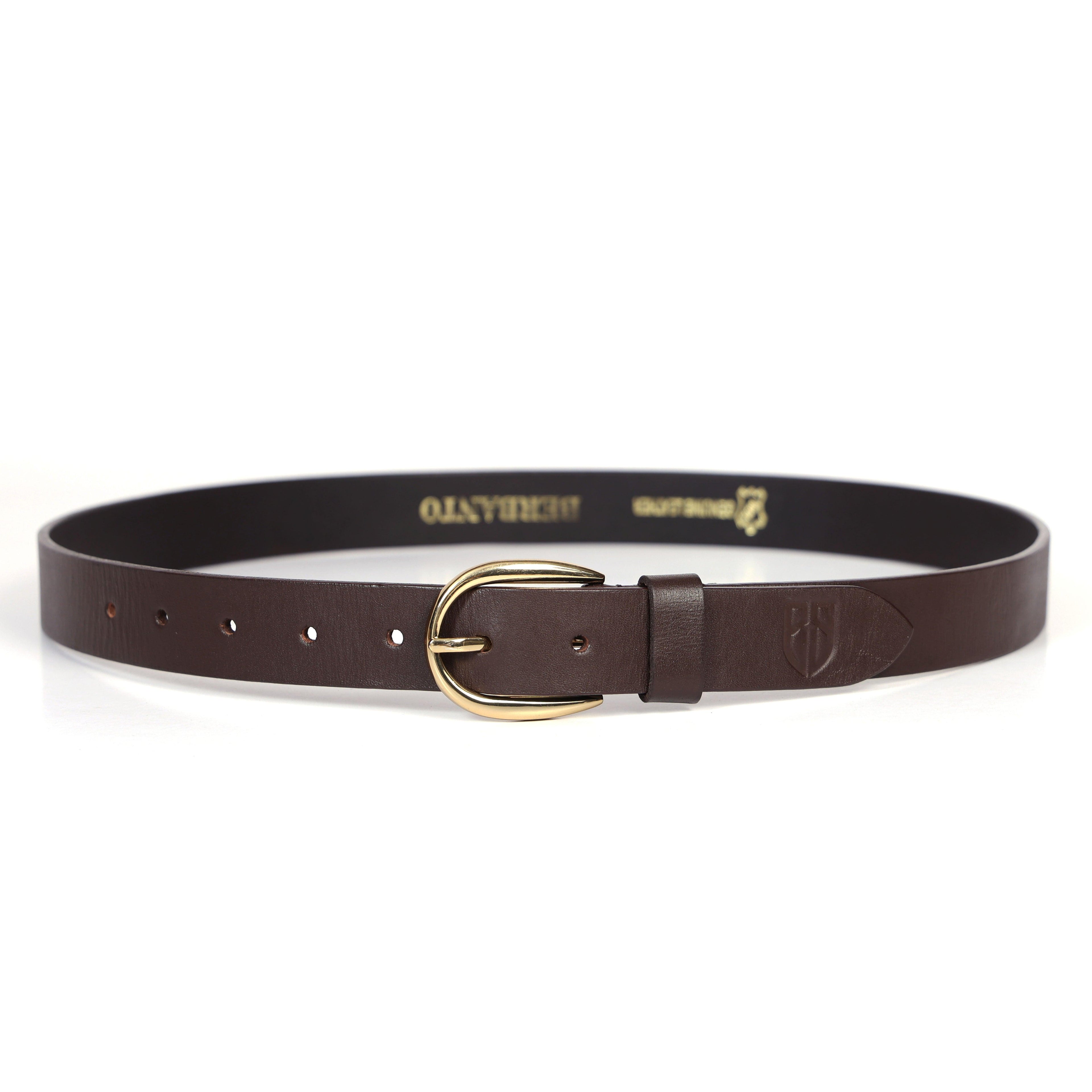 Brown Leather Belt for Women with Golden Buckle