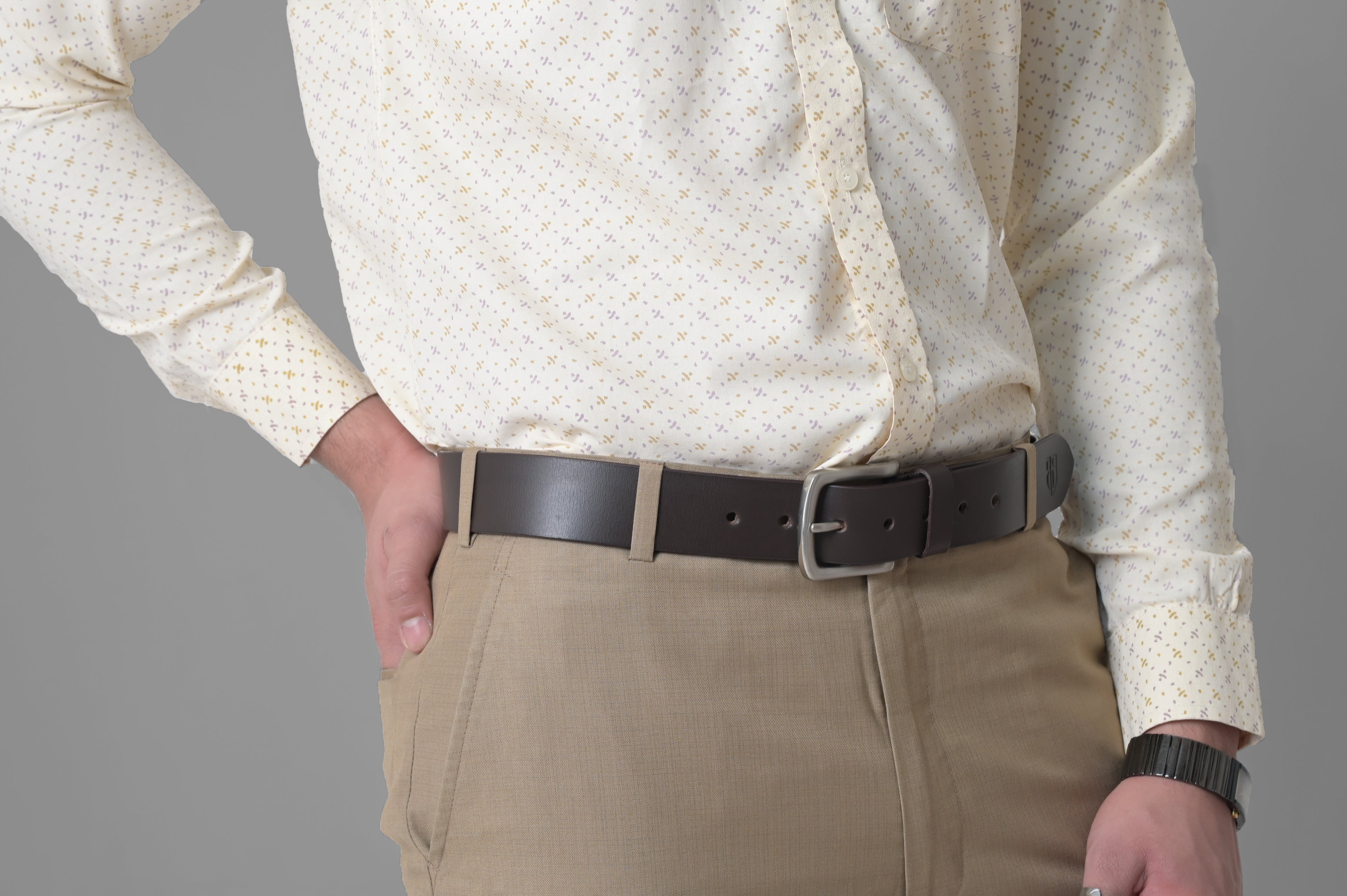 Brown Leather Belt with Silver Buckle