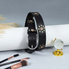Black Studded Leather Belt for Women – Floral Western-Style Grommet Belt with Silver Buckle