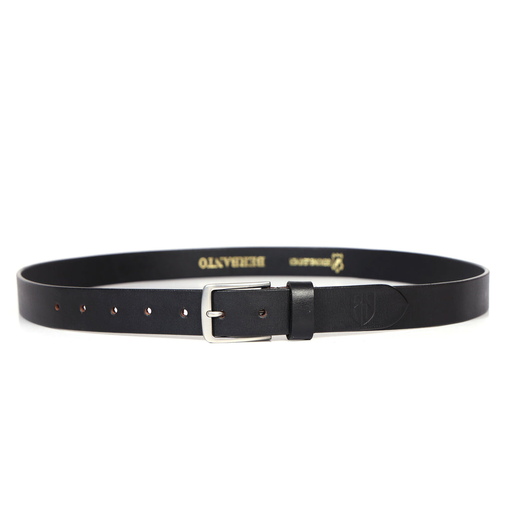 Black Leather Belt for Women with Matte Silver Buckle