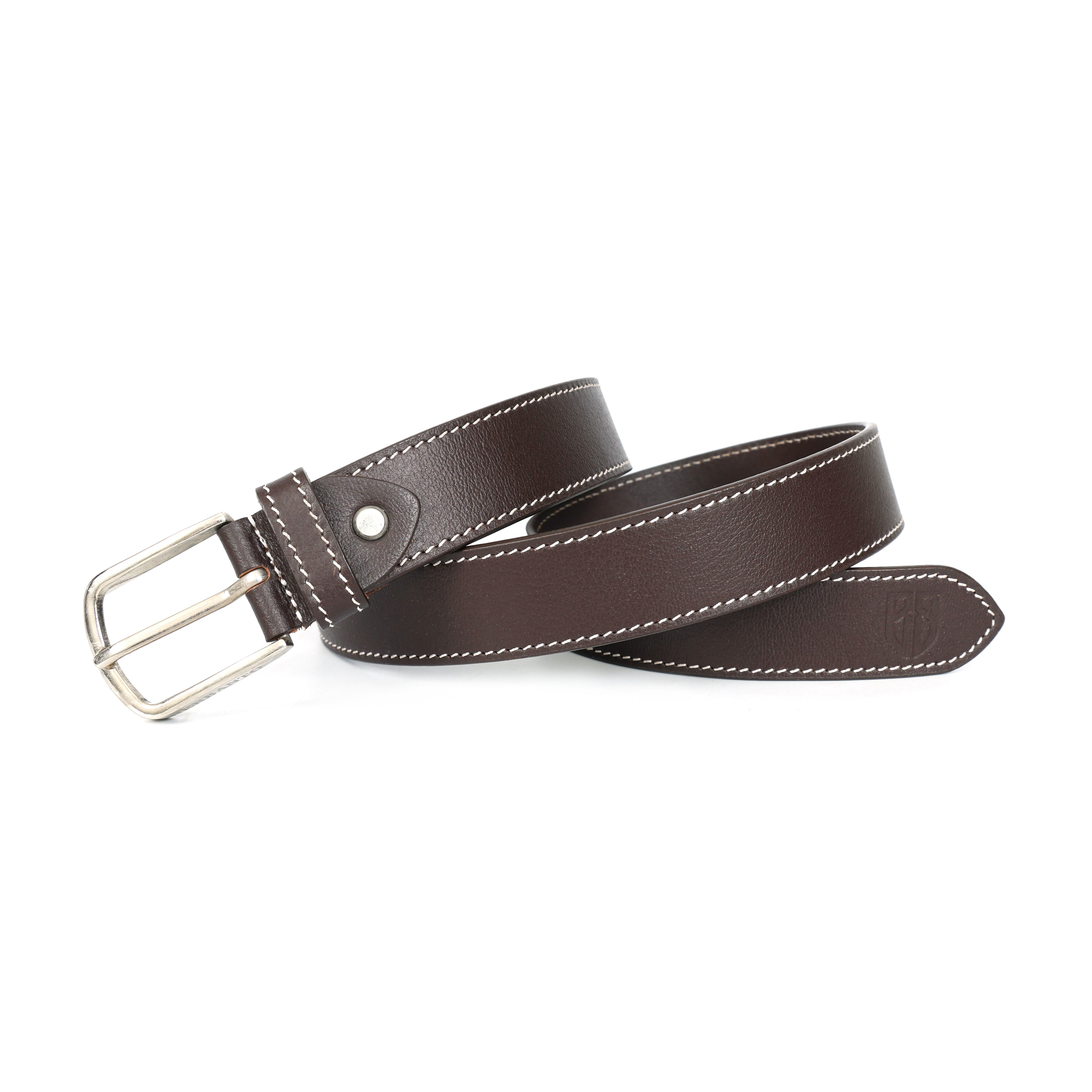 Berbanto Oxford Stitch Leather Belt - Dark Brown