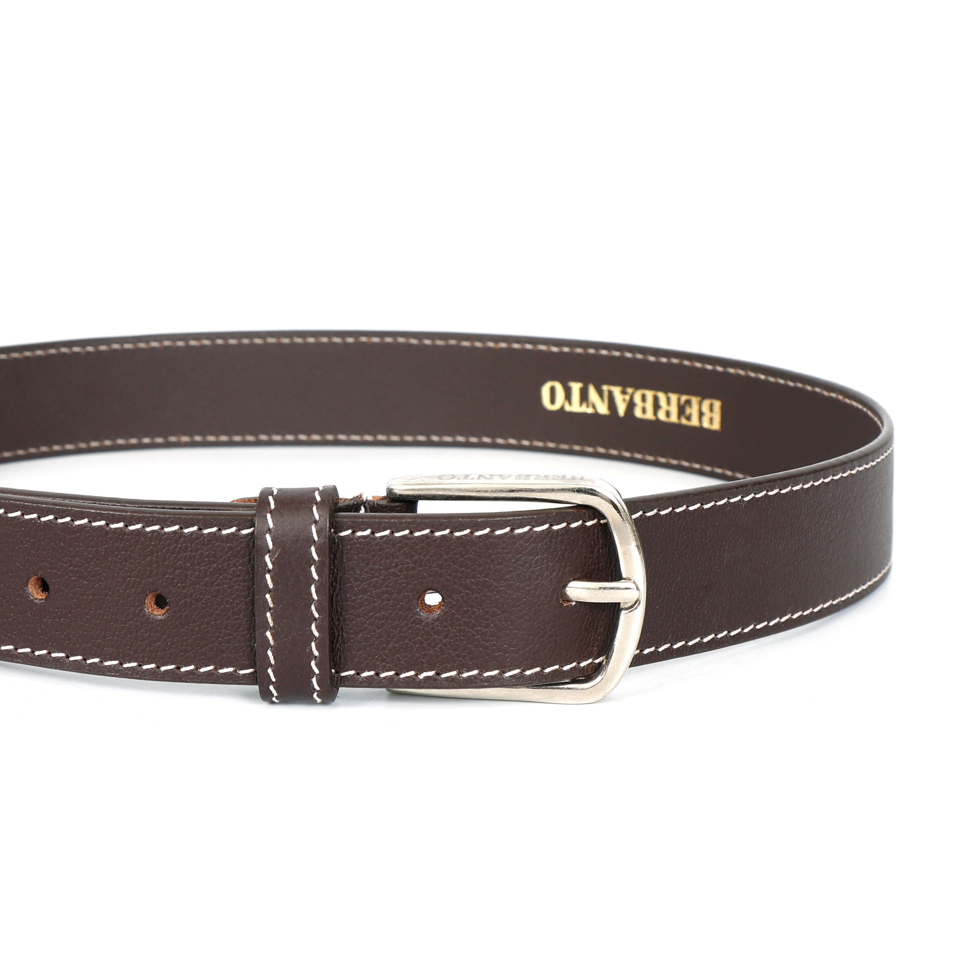 Berbanto Oxford Stitch Leather Belt - Dark Brown