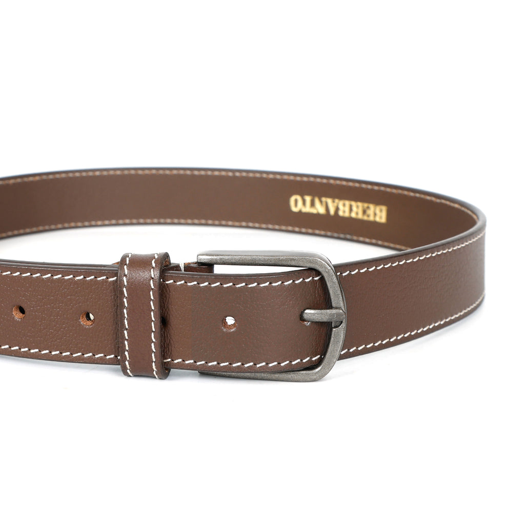 Berbanto Cambridge Stitch Leather Belt - Cognac Brown