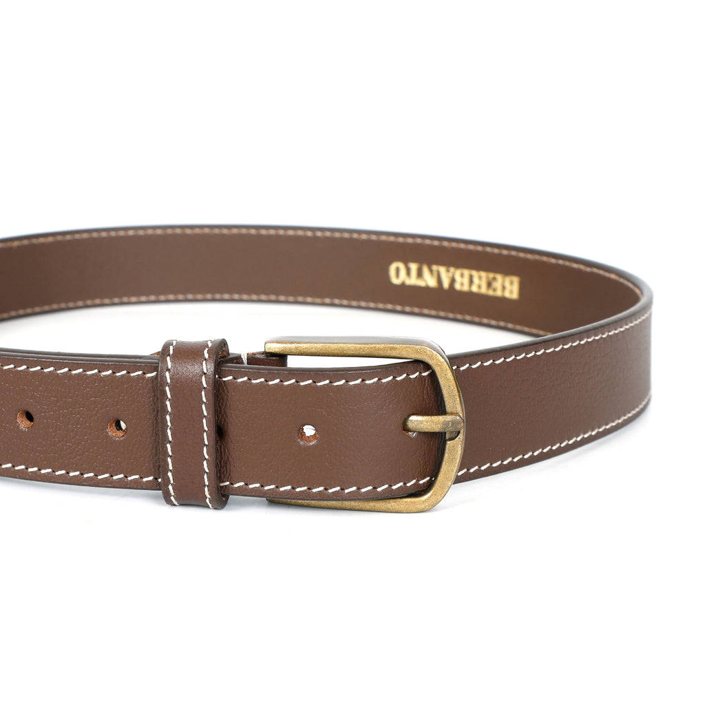 Berbanto Cambridge Stitch Leather Belt - Cognac Brown