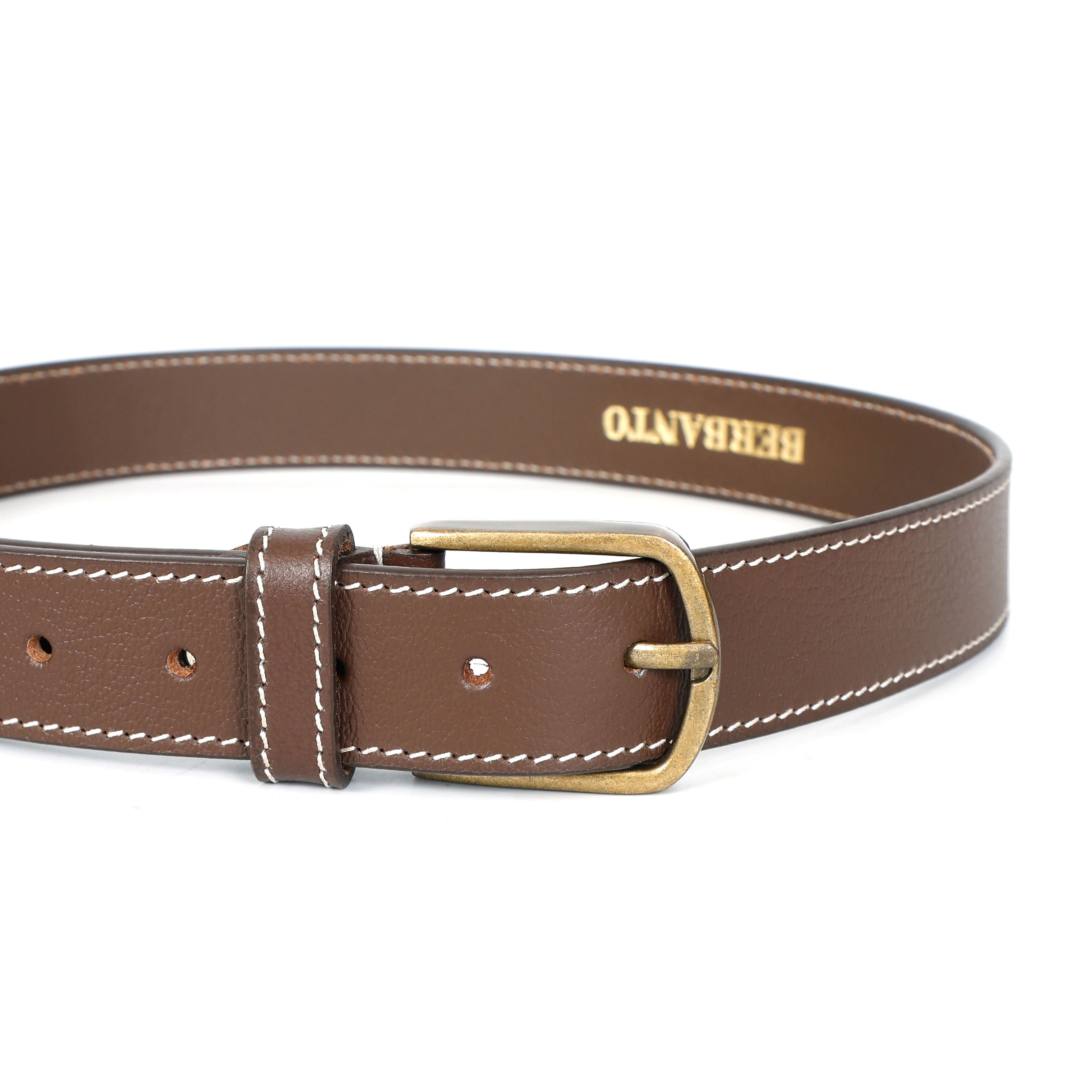 Berbanto Cambridge Stitch Leather Belt - Cognac Brown