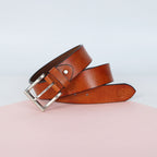 Tan Hand-Painted Leather Belt - Distressed with Silver Buckle