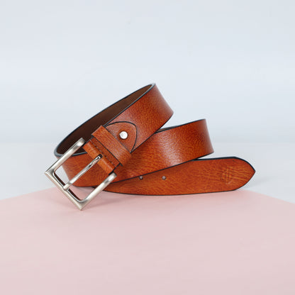 Tan Hand-Painted Leather Belt - Distressed with Silver Buckle