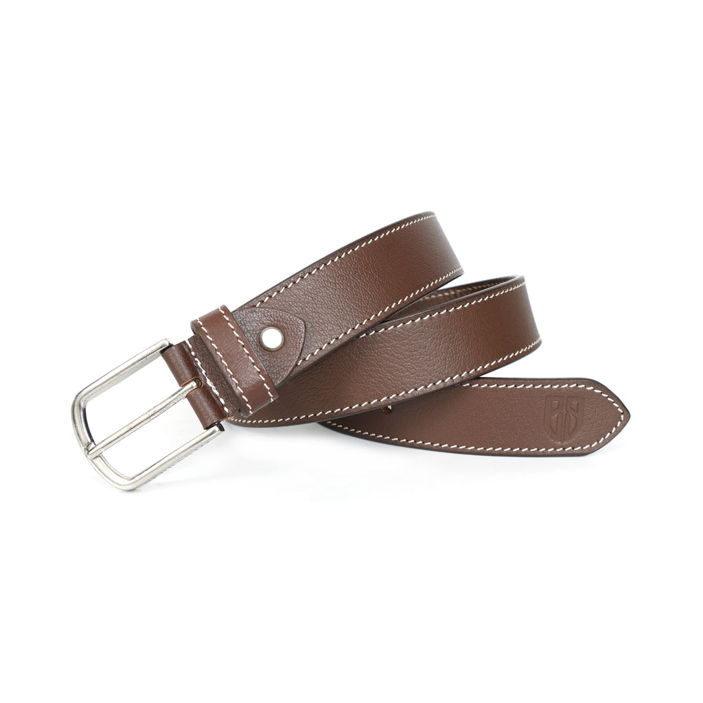 Berbanto Cambridge Stitch Leather Belt - Cognac Brown
