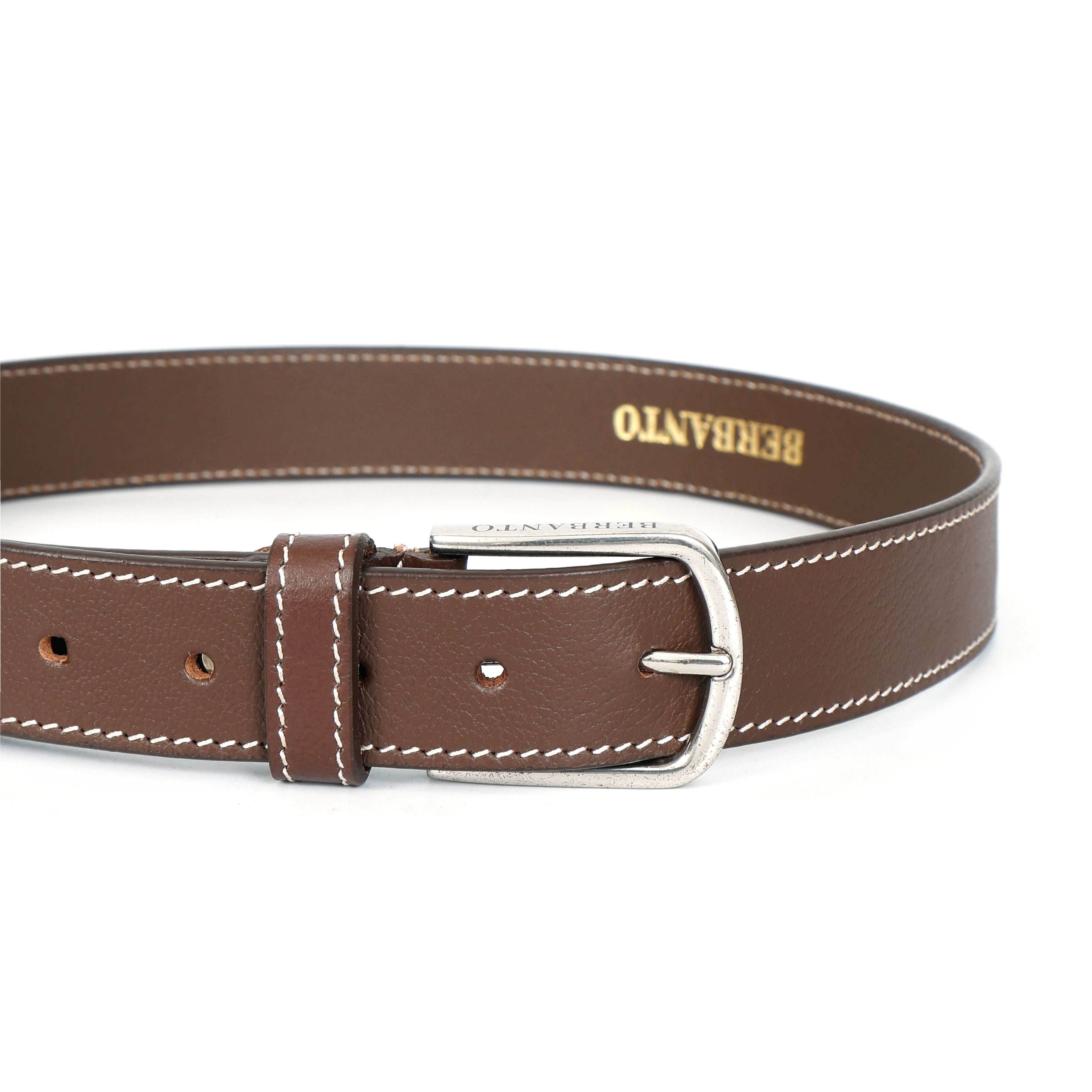 Berbanto Cambridge Stitch Leather Belt - Cognac Brown
