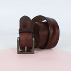 Brown Hand-Painted Leather Belt - Distressed with Antique Buckle