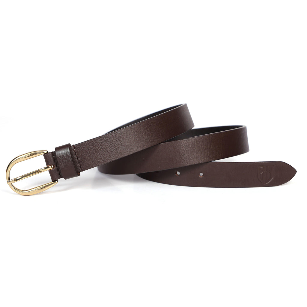 Brown Leather Belt for Women with Golden Buckle