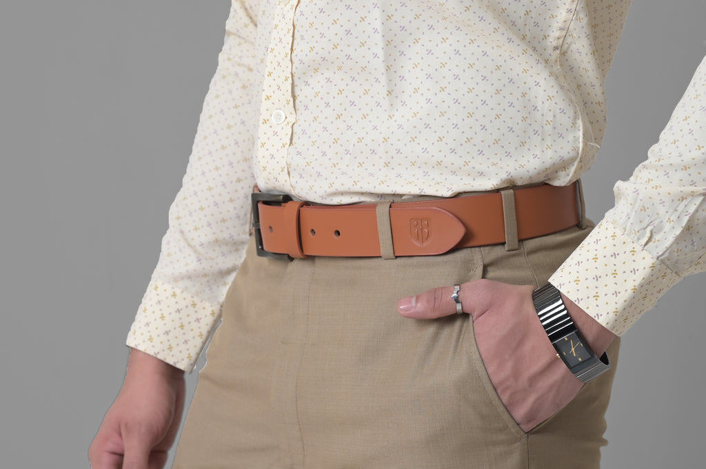 Tan Leather Belt with Antique Buckle