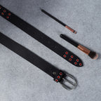 Black Studded Leather Belt for Women – Fashion Rhinestone Punk Rock Belt with Silver Buckle