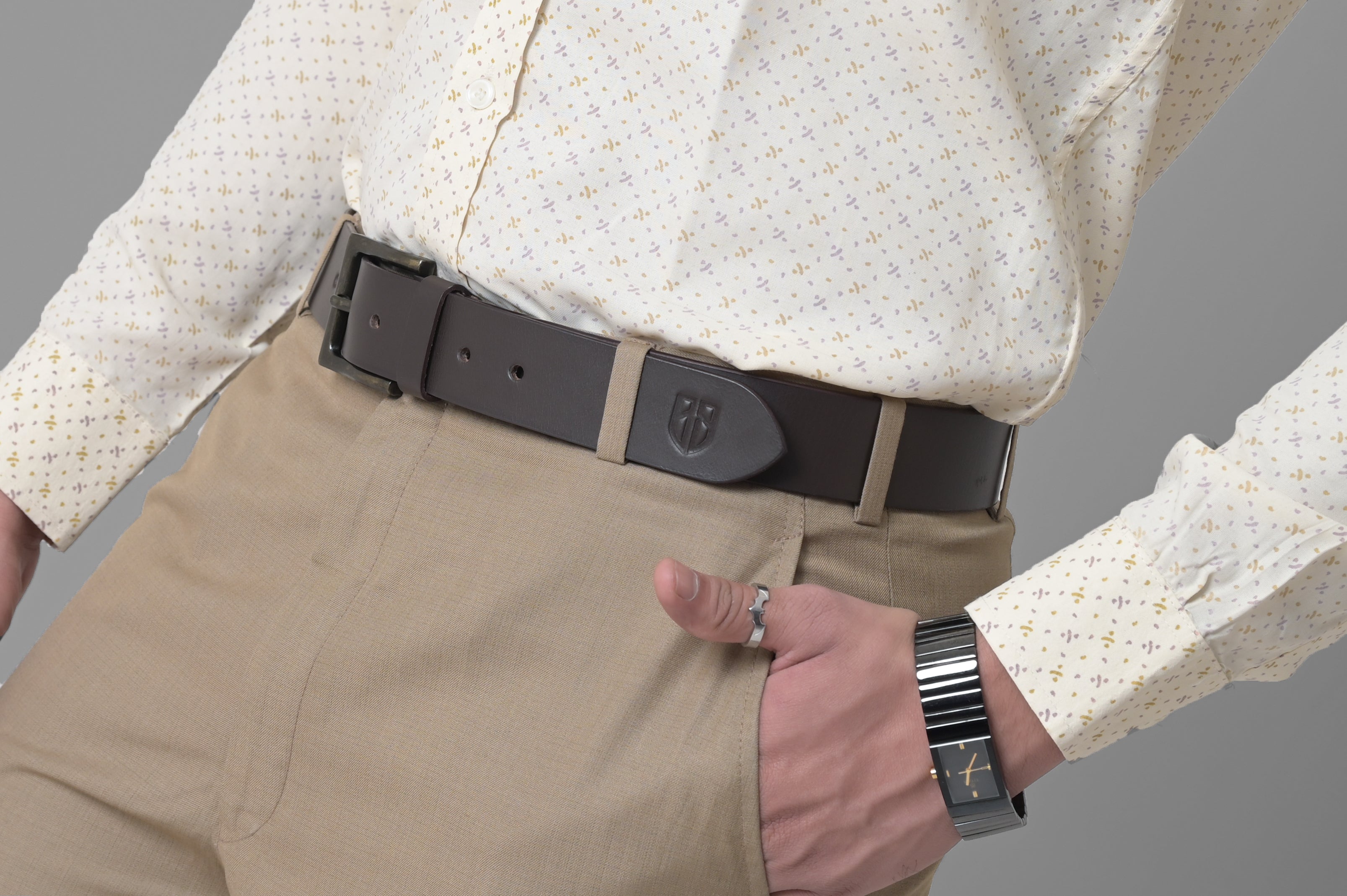 Brown Leather Belt with Antique Buckle