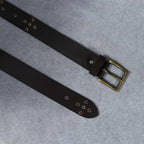 Men’s Brown Leather Belt with Antique Brass Buckle & Metal Studs – Premium Designer Rock Style Belt
