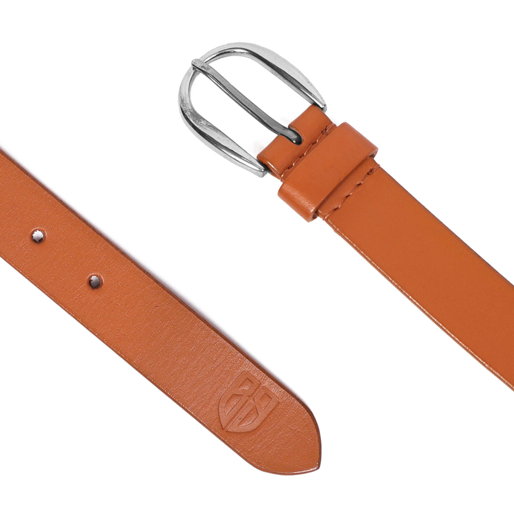 Tan Leather Belt for Women with Silver Buckle