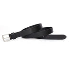 Black Leather Belt for Women with Matte Silver Buckle