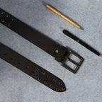 Men’s Brown Leather Double Grommet Belt – Heavy-Duty Punk Rock Belt with Black Eyelets & Antique Black Buckle