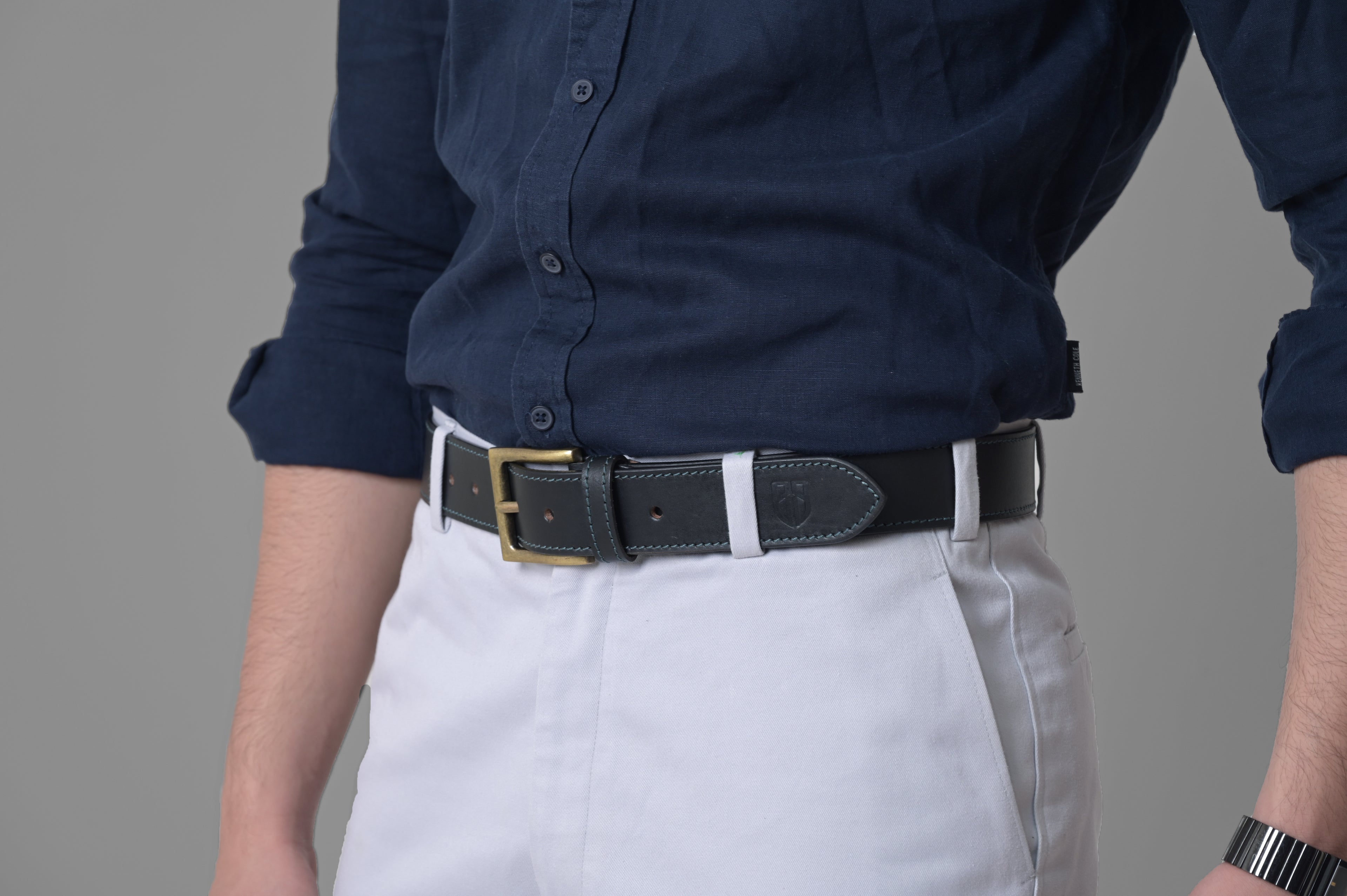 Designer Black Stitching Leather Belt