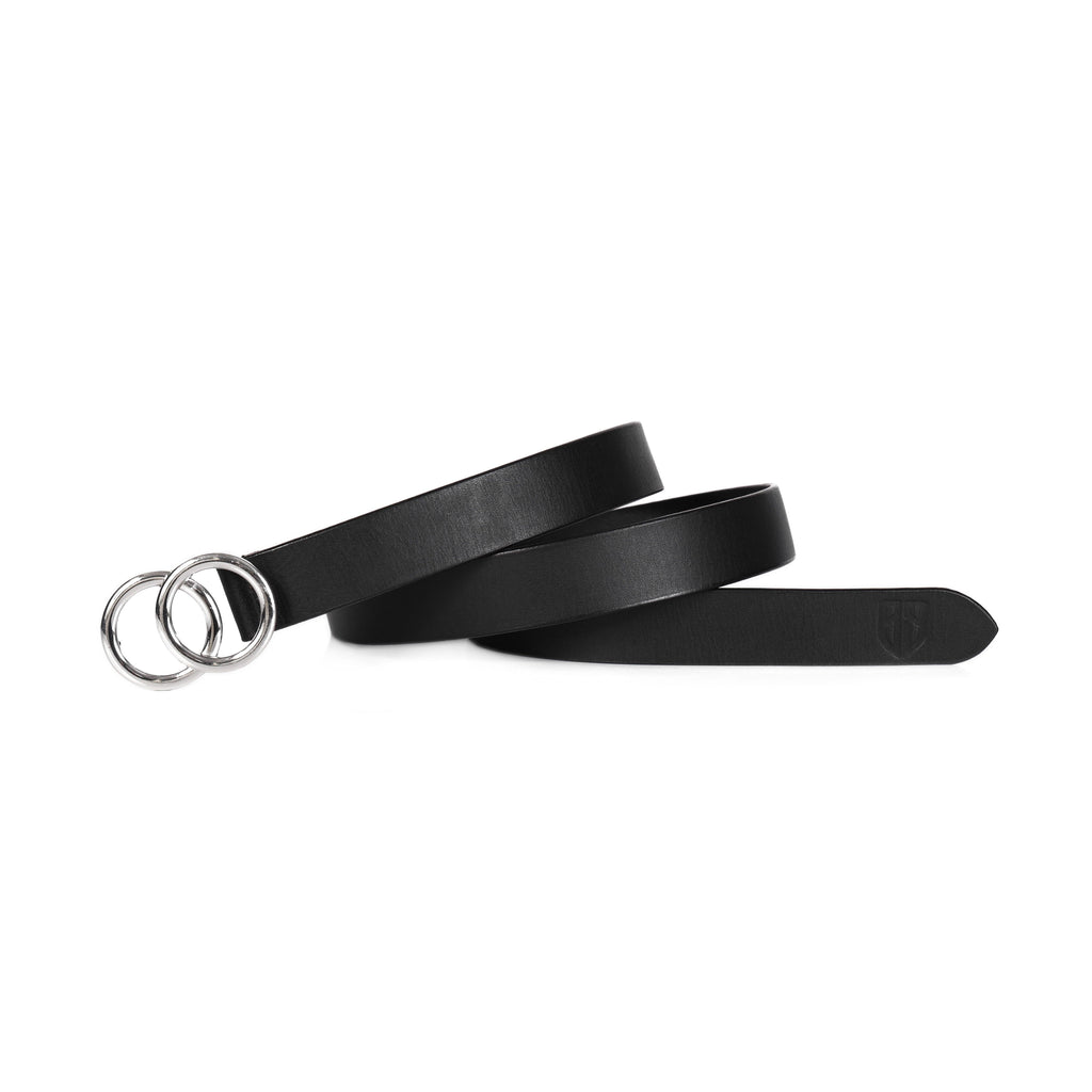 Black Leather Belt for Women with Designer Silver Buckle