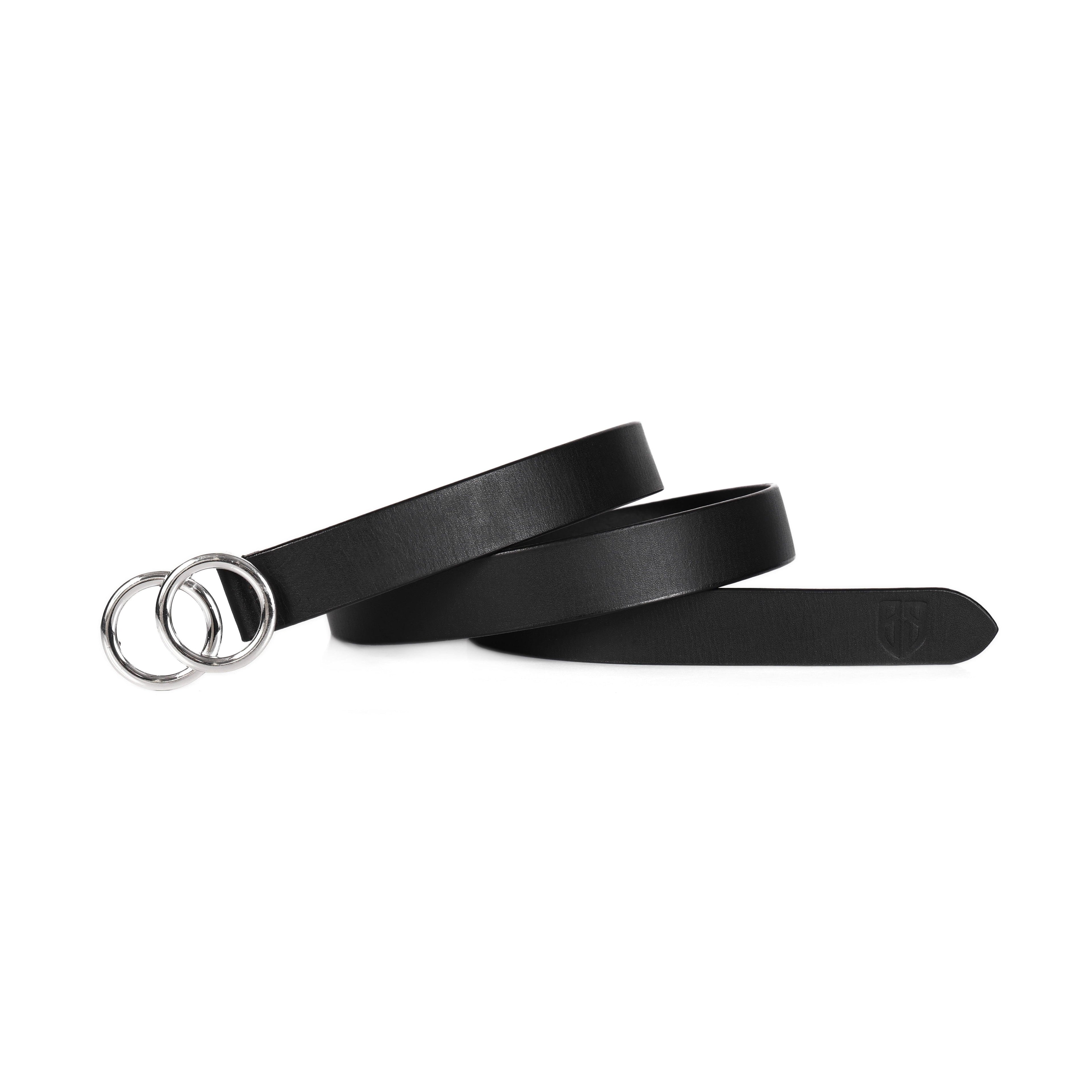 Black Leather Belt for Women with Designer Silver Buckle