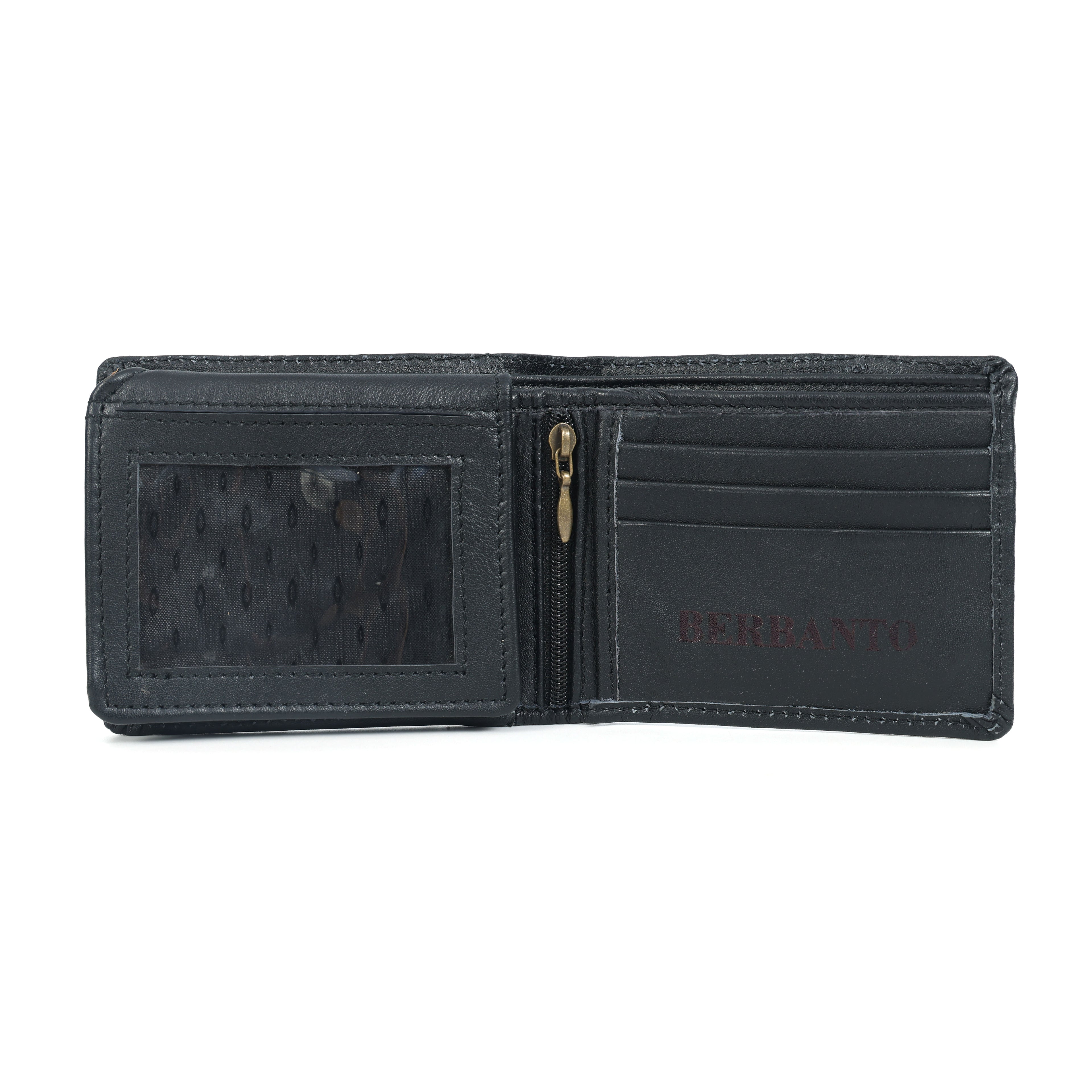 Handcrafted Gaucho Leather Wallet – Matt-Black Bifold with Sky-Blue & Black Patagonian Embroidery