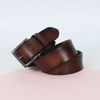 Brown Hand-Painted Leather Belt - Hammered with Antique Buckle