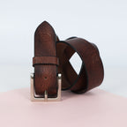 Brown Hand-Painted Leather Belt - Hammered with Silver Buckle