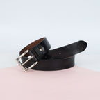 Black Hand-Painted Leather Belt - Hammered with Silver Buckle