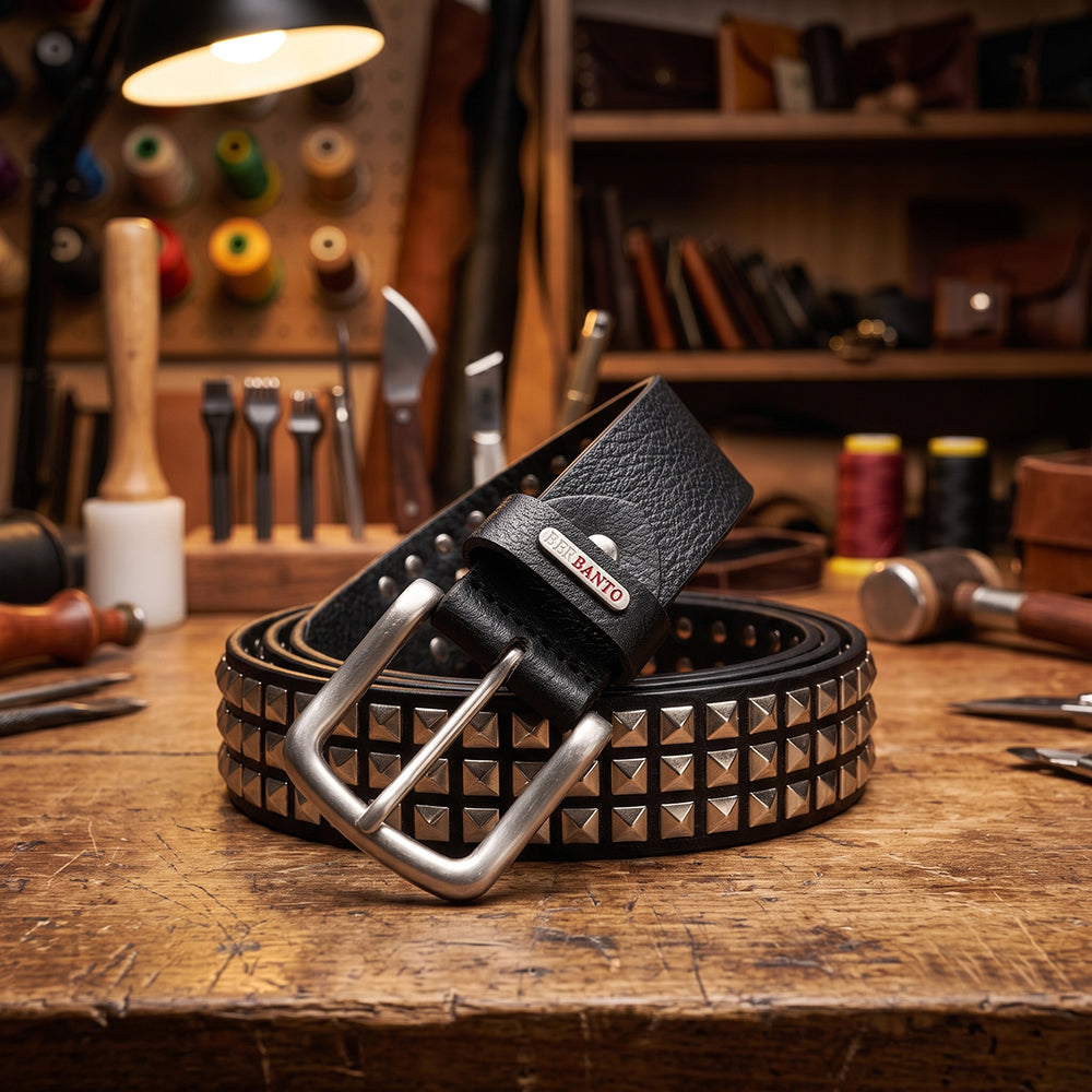 Berbanto Rocco Full-Grain Studded Leather Belt