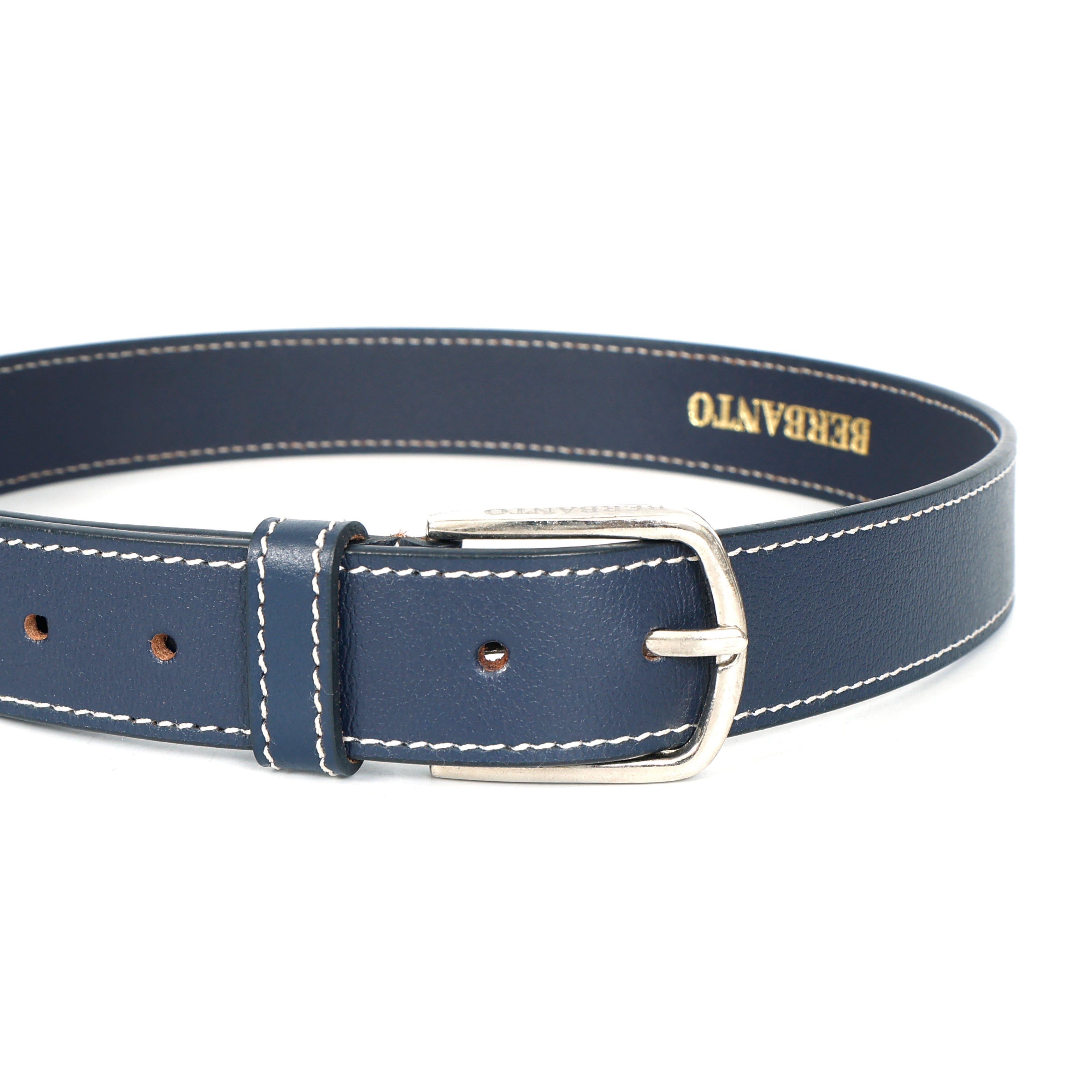 Berbanto Riviera Stitch Leather Belt - Navy Blue