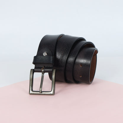 Black Hand-Painted Leather Belt - Hammered with Antique Buckle