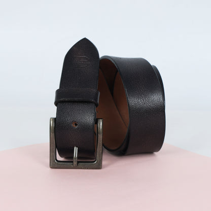 Black Hand-Painted Leather Belt - Distressed with Antique Buckle