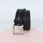 Black Hand-Painted Leather Belt - Tree Pattern with Silver Buckle