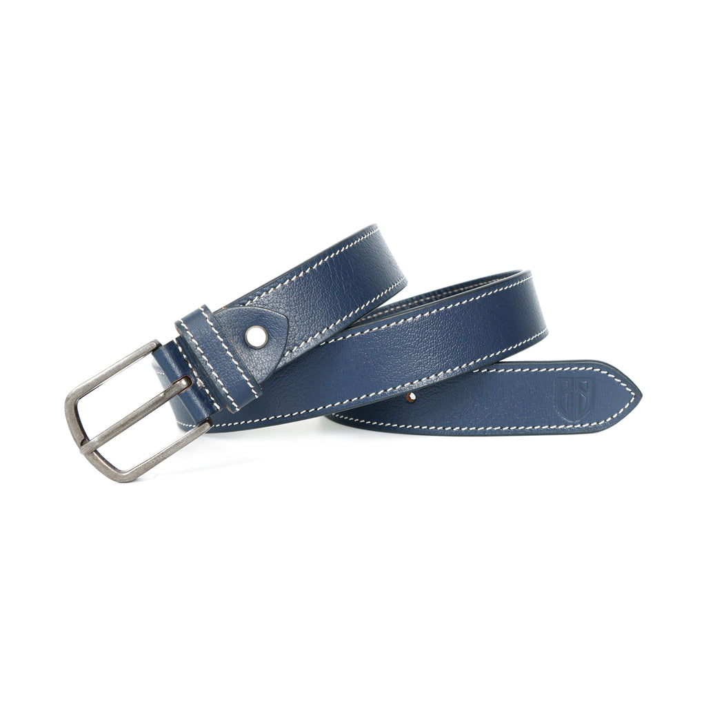 Berbanto Riviera Stitch Leather Belt - Navy Blue