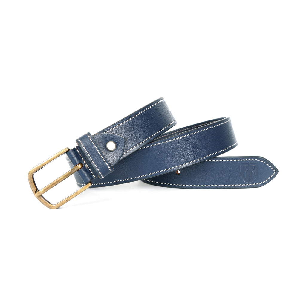 Berbanto Riviera Stitch Leather Belt - Navy Blue