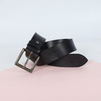Black Hand-Painted Leather Belt - Tree Pattern with Antique Buckle