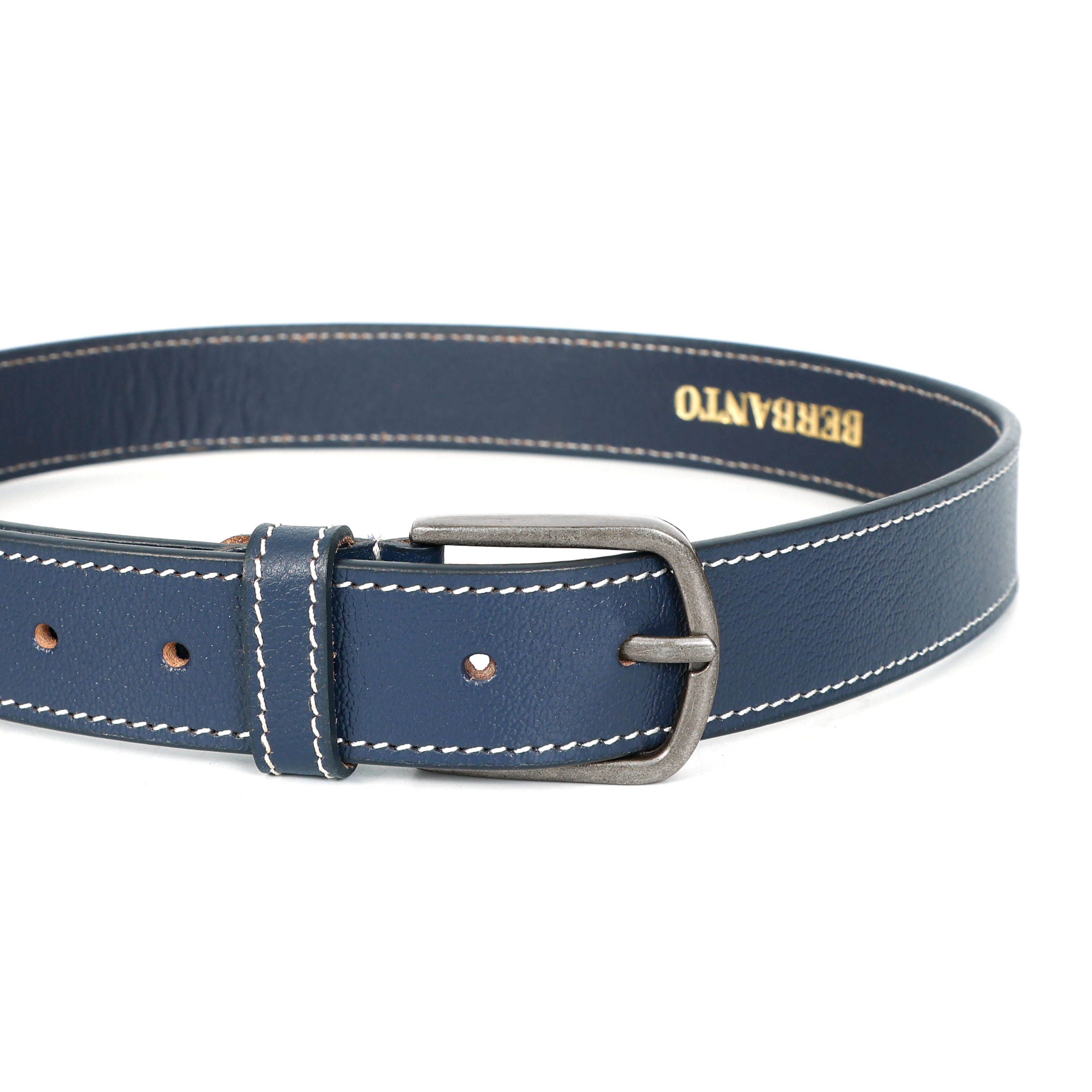 Berbanto Riviera Stitch Leather Belt - Navy Blue